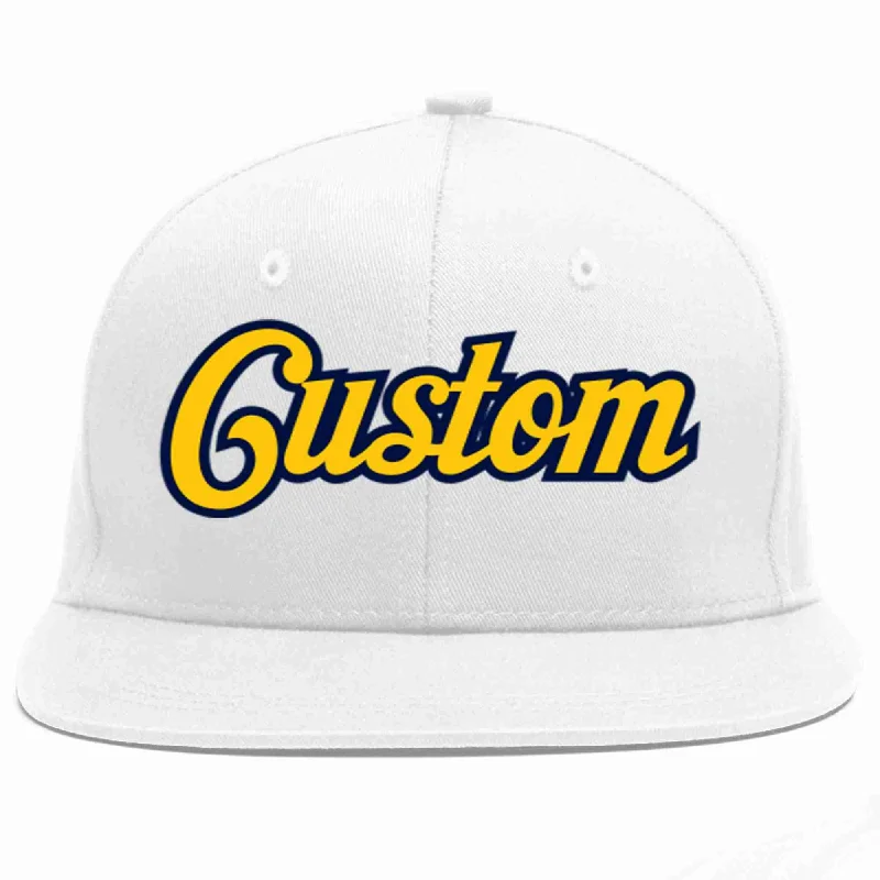 High Crown Baseball Cap-Custom White Gold-Navy Casual Sport Baseball Cap