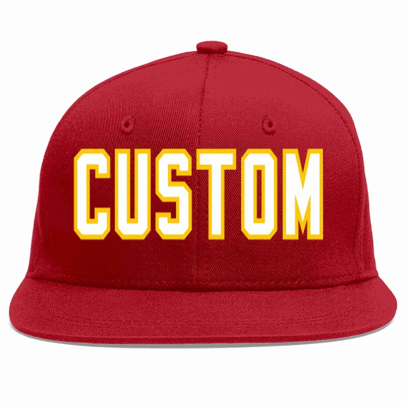 Structured Baseball Cap-Custom Red White-Gold Casual Sport Baseball Cap