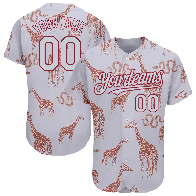 Camouflage Baseball Jersey-Custom Gray Silver-Cardinal 3D Pattern Design Giraffe And Snake Authentic Baseball Jersey