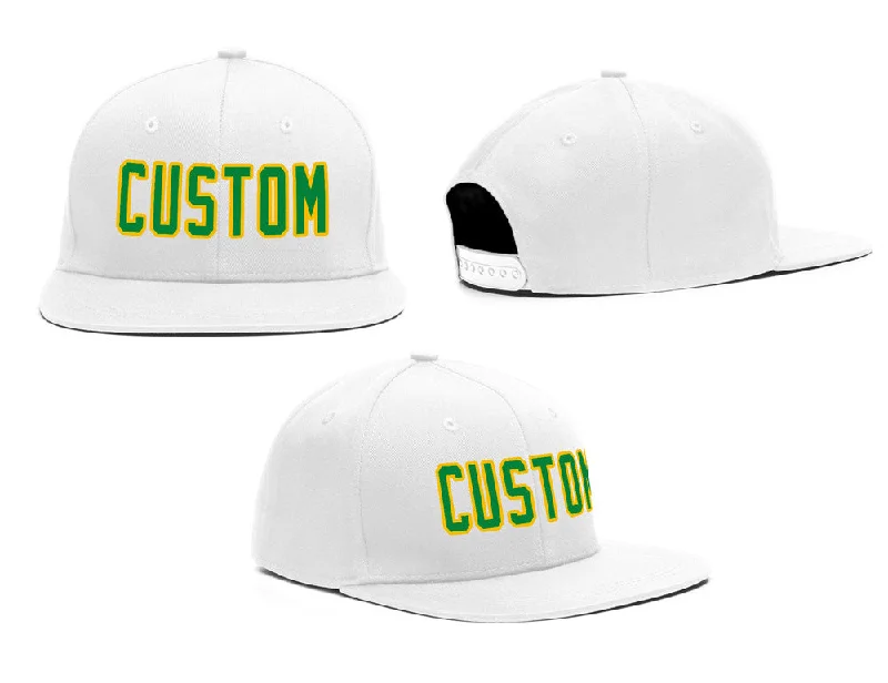 Embroidered Baseball Cap-Custom White Green-Yellow Casual Sport Baseball Cap