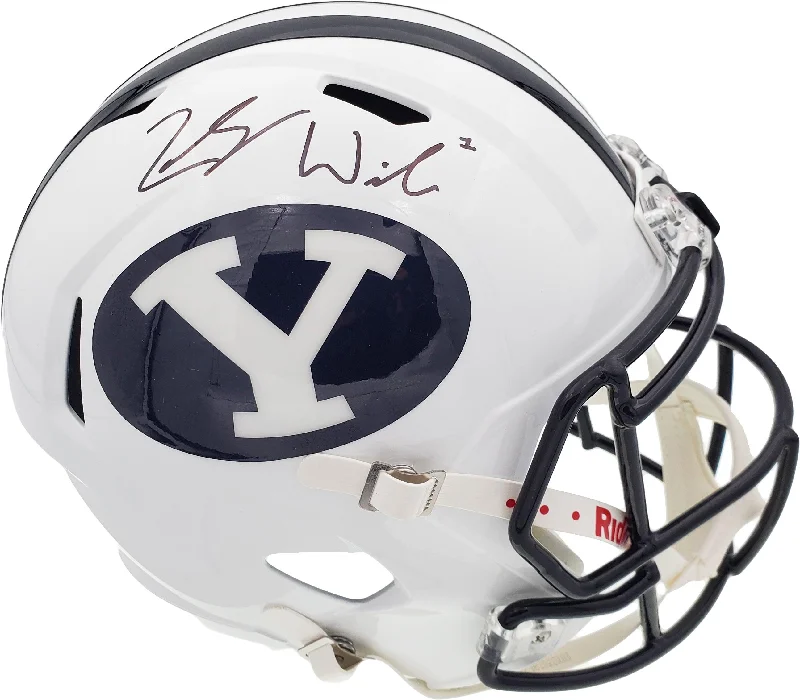 Collectible Football Helmet-Zach Wilson Autographed BYU Cougars White Full Size Replica Speed Helmet Beckett BAS Stock #191105