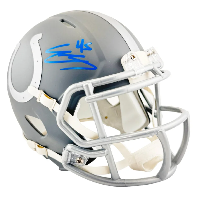 Neon Football Helmet-EJ Speed Signed Indianapolis Colts Slate Alternate Speed Mini Football Helmet (Beckett)