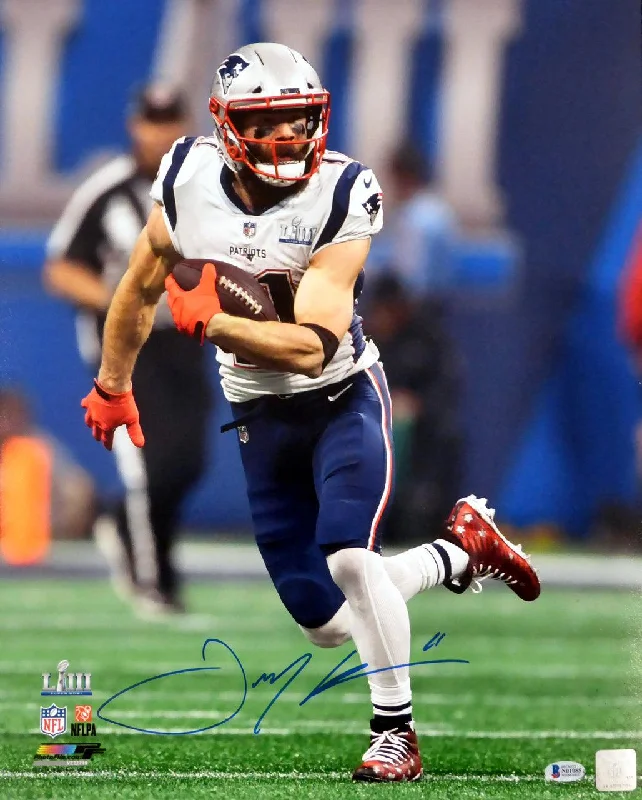 Orange Football Helmet-Julian Edelman Autographed 16x20 Photo New England Patriots Super Bowl LIII Beckett BAS Stock #147921