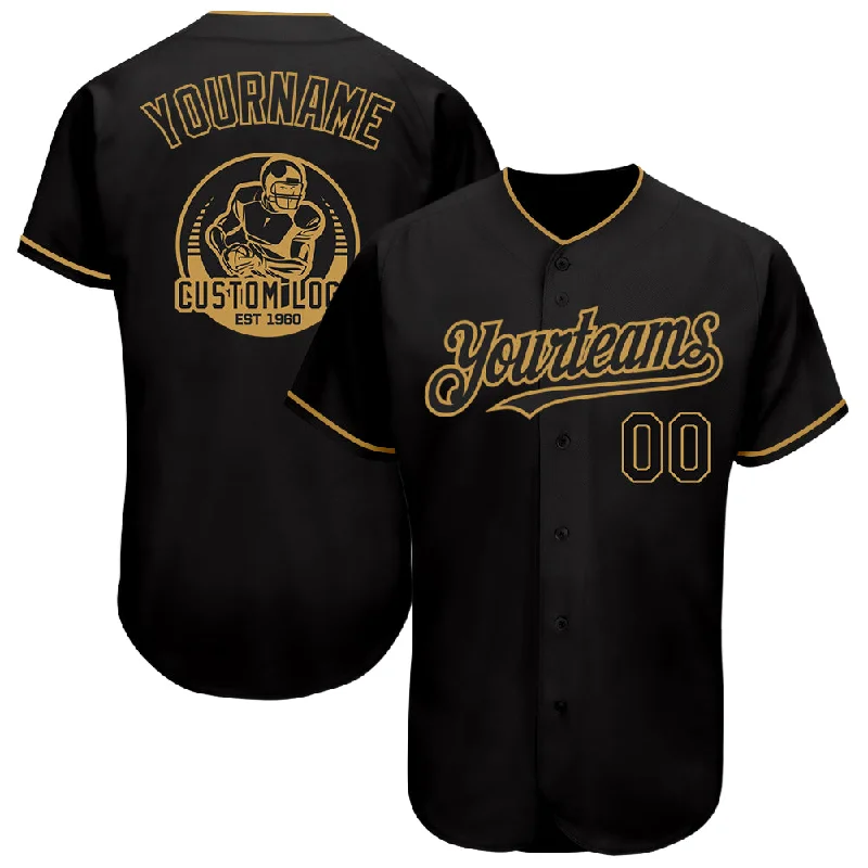 Metallic Baseball Jersey-Custom Black Old Gold Authentic Baseball Jersey