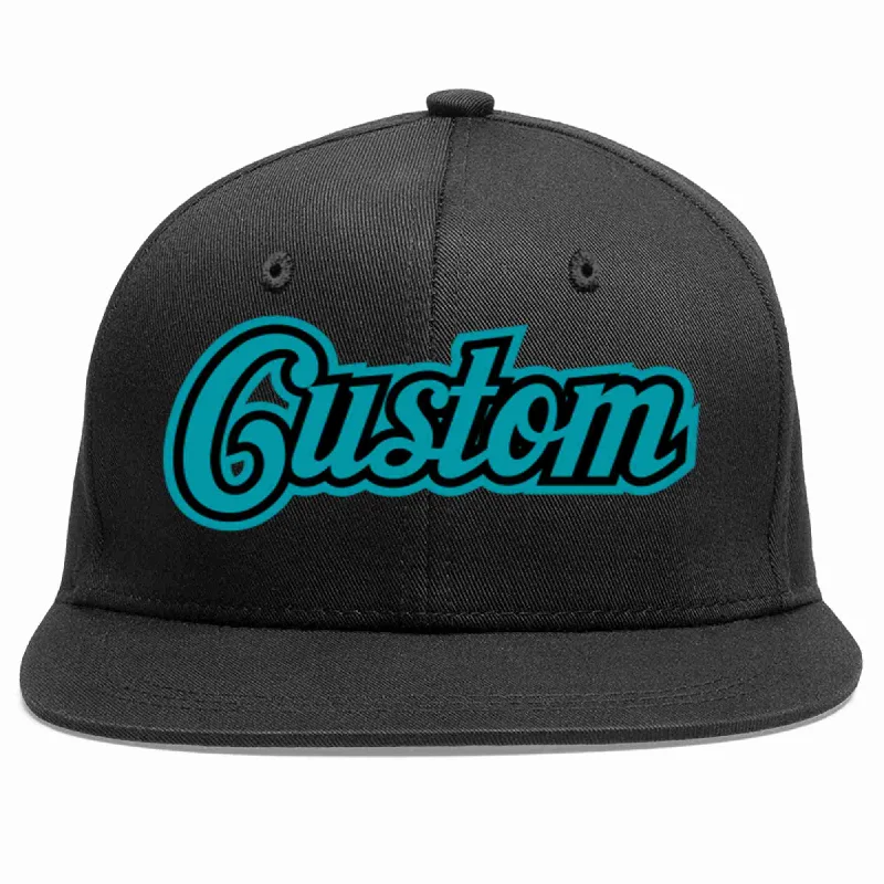 Durable Baseball Cap-Custom Black Aqua-Black Casual Sport Baseball Cap