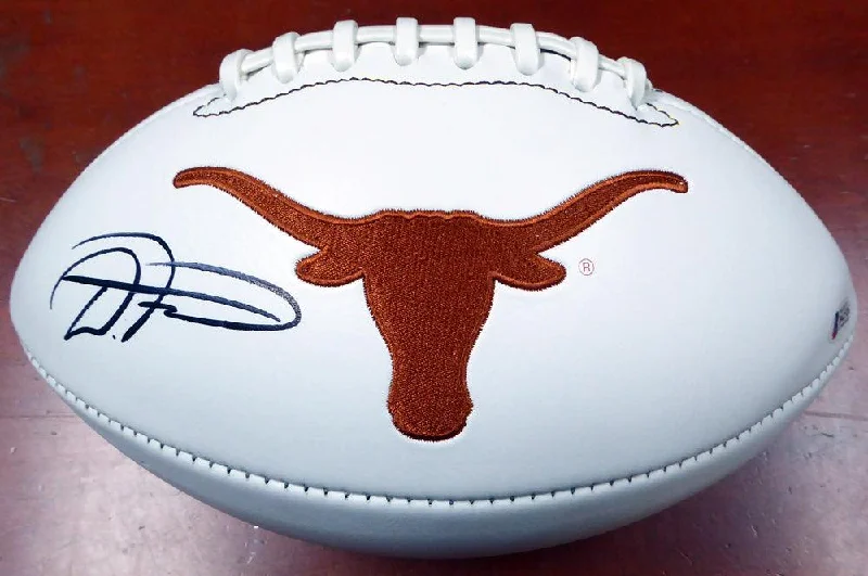 Anti-Concussion Football Helmet-D'Onta Foreman Autographed Texas Longhorns White Logo Football Beckett BAS Stock #113685