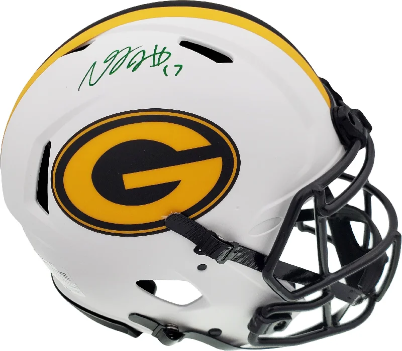 Competition Football Helmet-Davante Adams Autographed Green Bay Packers Lunar Eclipse White Full Size Authentic Speed Helmet Beckett BAS QR Stock #193771