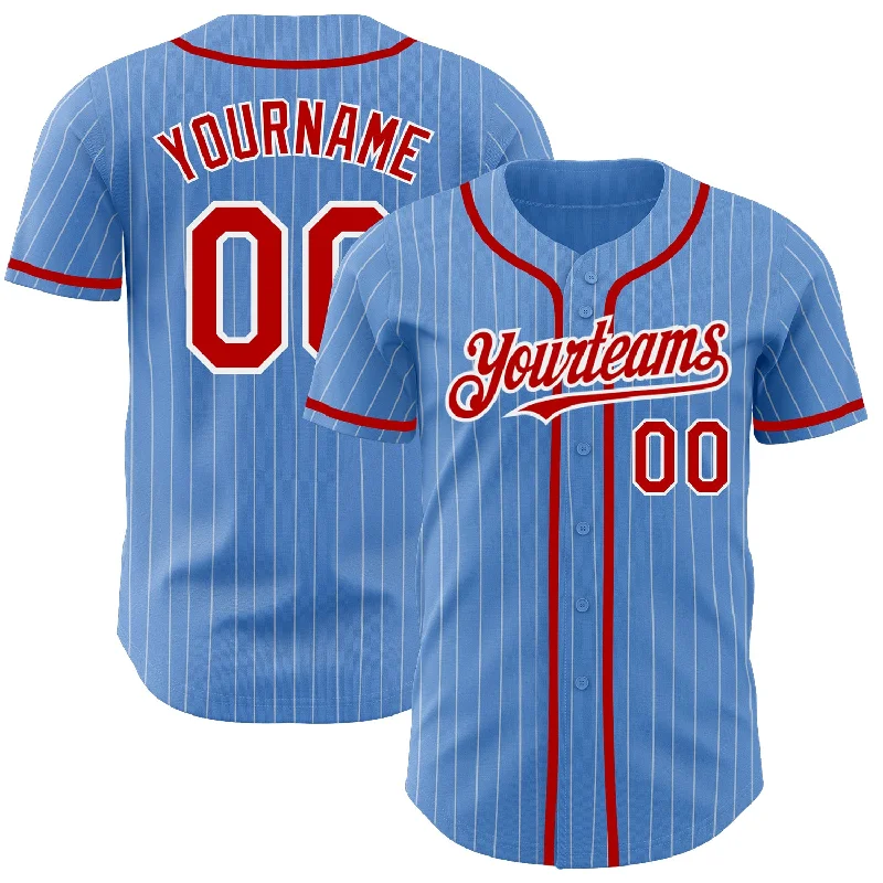 Navy Baseball Jersey-Custom Powder Blue White Pinstripe Red Authentic Baseball Jersey