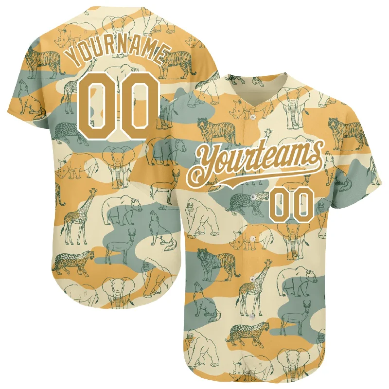 Yellow Baseball Jersey-Custom Cream Old Gold-White 3D Pattern Design Animal Authentic Baseball Jersey