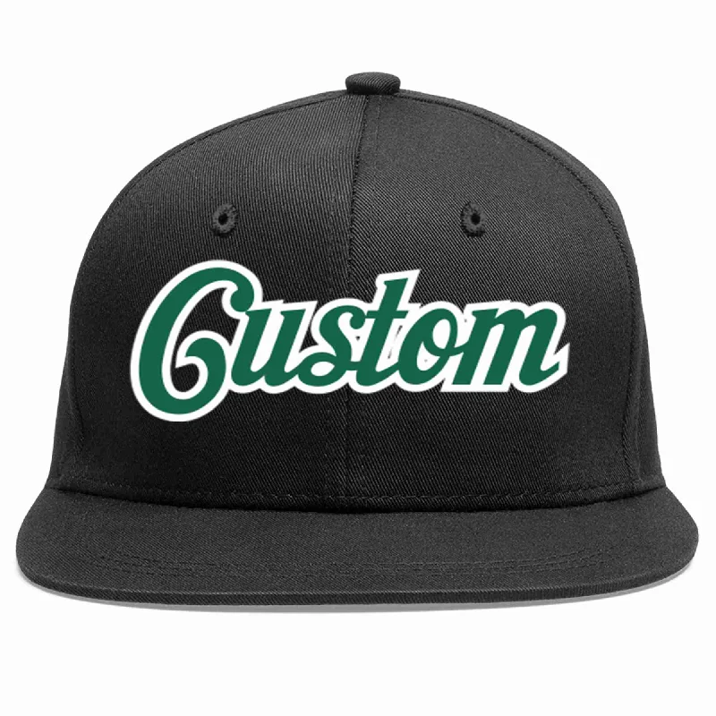 Heavy Duty Baseball Cap-Custom Black Kelly Green-White Casual Sport Baseball Cap