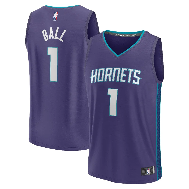 Team Basketball Jersey-Lamelo Ball Charlotte Hornets Branded Youth Fast Break Player Basketball Jersey - Statement Edition - Purple