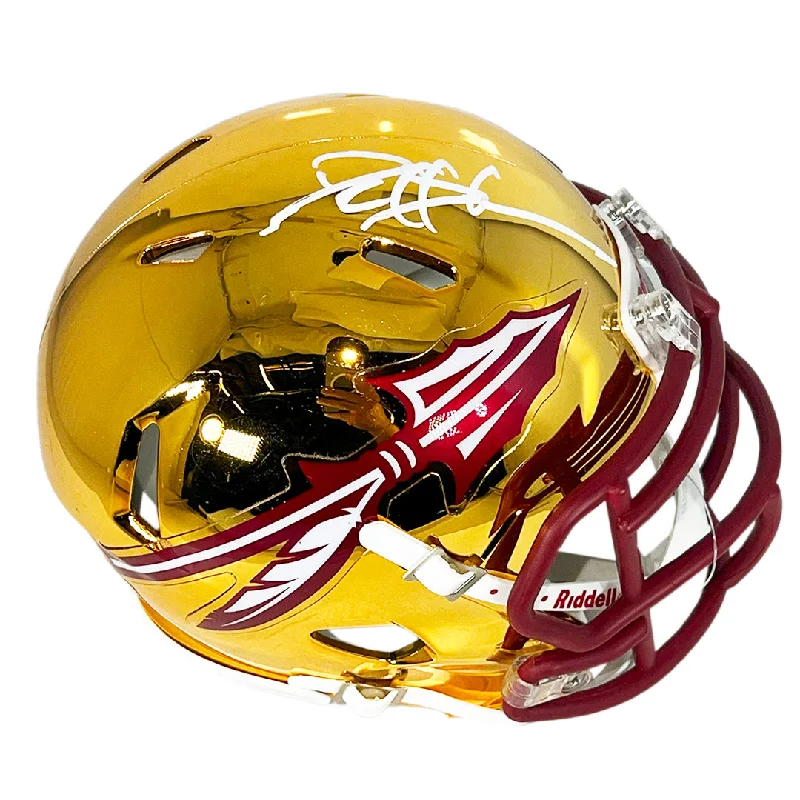 Metallic Football Helmet-Deion Sanders Signed Florida State Seminoles Chrome Speed Mini Football Helmet (Beckett)