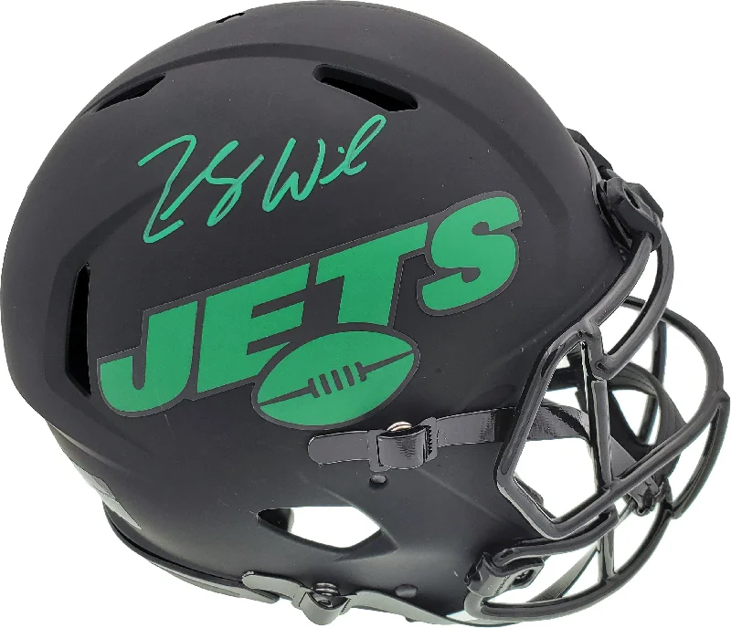 High-Tech Football Helmet-Zach Wilson Autographed New York Jets Eclipse Black Full Size Authentic Speed Helmet Beckett BAS QR Stock #194731