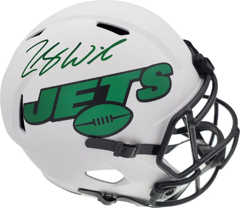 Aerodynamic Football Helmet-Zach Wilson Autographed New York Jets Lunar Eclipse White Full Size Replica Speed Helmet Beckett BAS QR Stock #194728