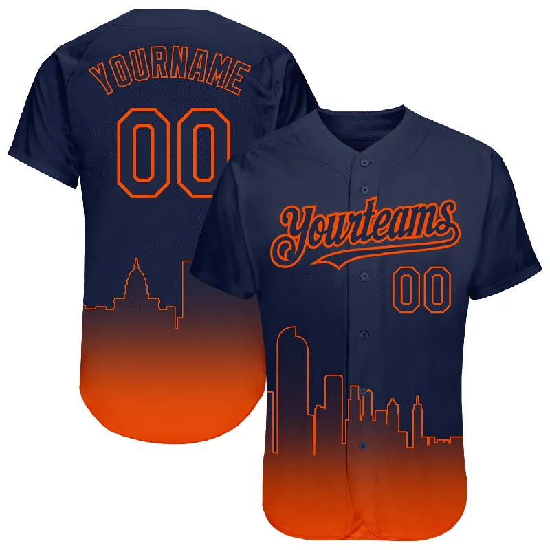 Cooling Baseball Jersey-Custom Navy Orange 3D Denver City Edition Fade Fashion Authentic Baseball Jersey