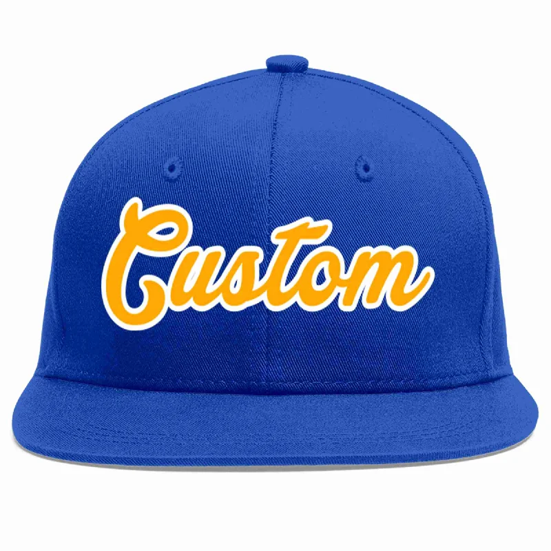 Flat Brim Baseball Cap-Custom Royal Yellow-White Casual Sport Baseball Cap