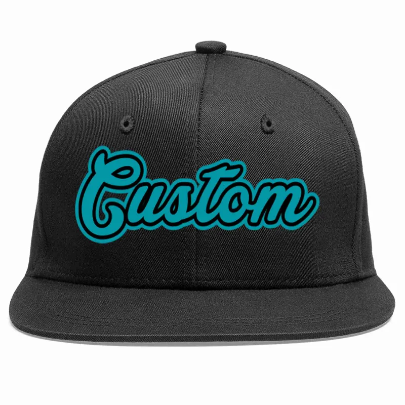 Suede Baseball Cap-Custom Black Aqua-Black Casual Sport Baseball Cap