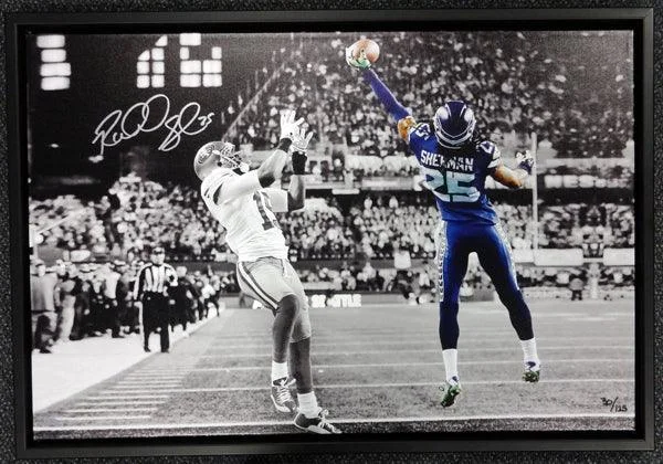 Tinted Visor Football Helmet-Richard Sherman Autographed Framed 20x30 Canvas Photo Seattle Seahawks The Tip #/125 RS Holo Stock #94468