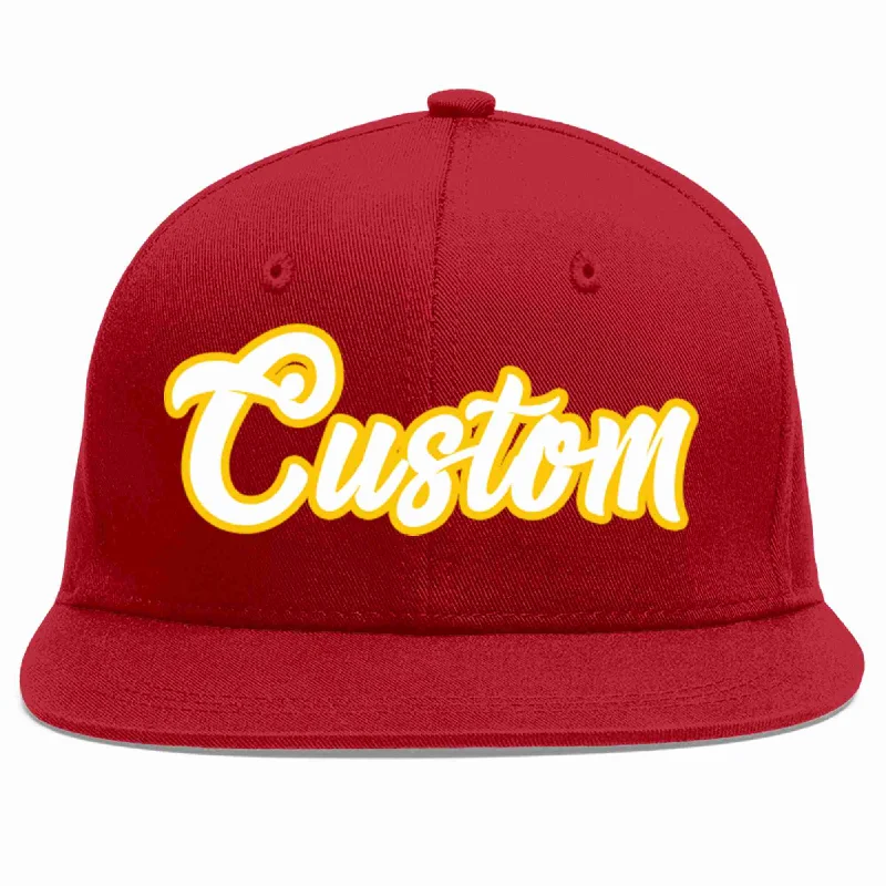 Lightweight Baseball Cap-Custom Red White-Gold Casual Sport Baseball Cap