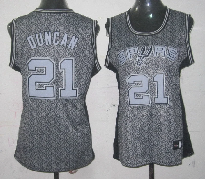 Urban Style Basketball Jersey-Spurs 21 Duncan Grey Static Women Basketball Jersey