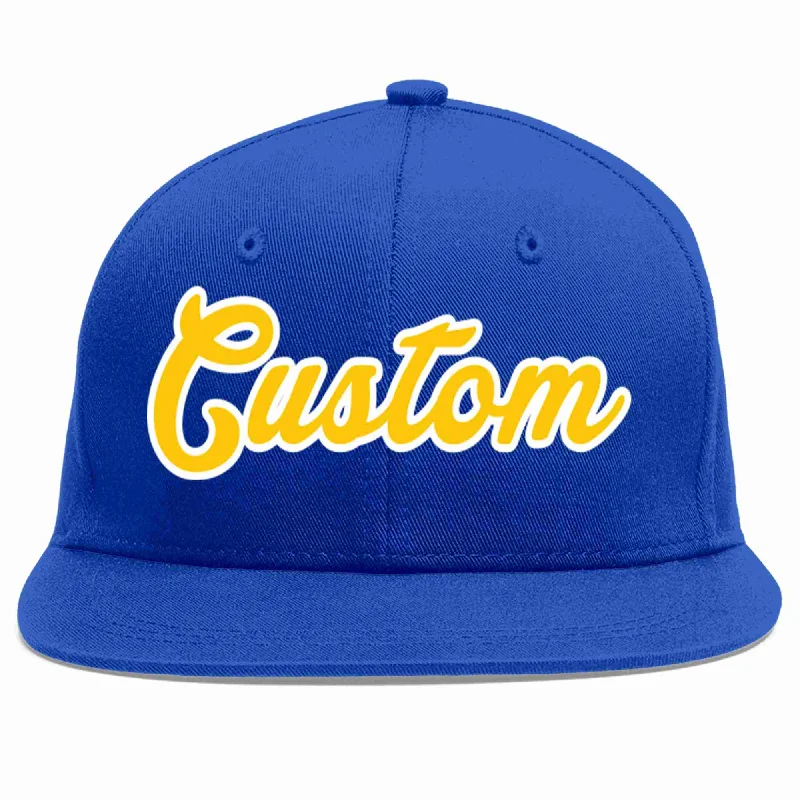 Unstructured Baseball Cap-Custom Royal Gold-White Casual Sport Baseball Cap