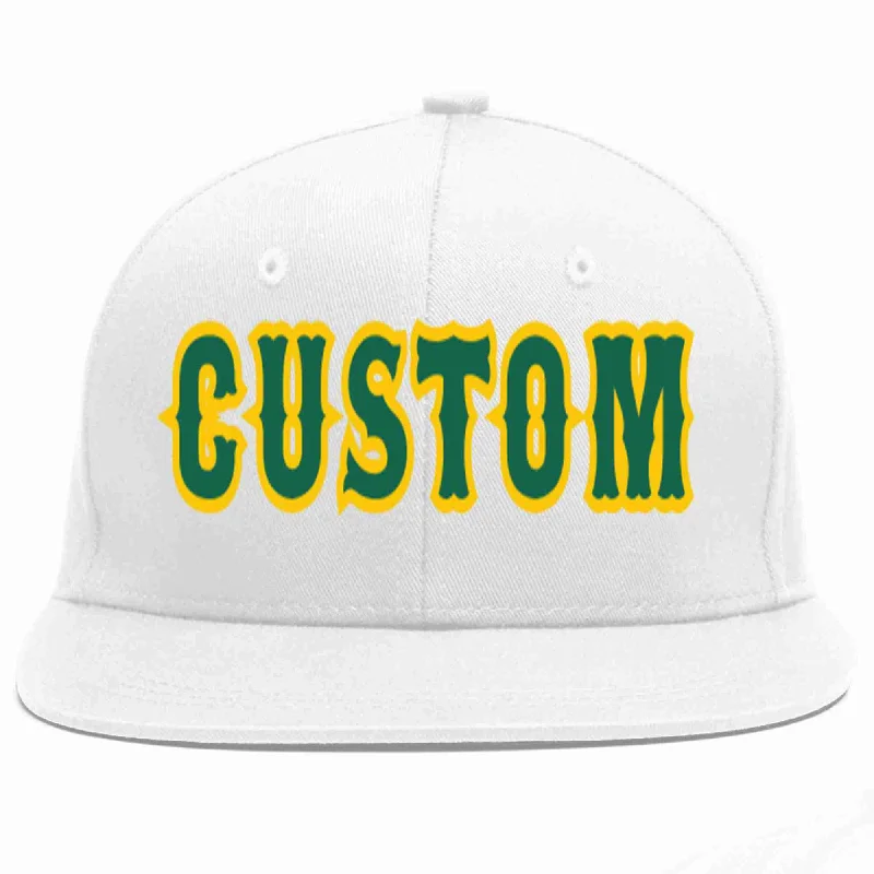 Motorsport Baseball Cap-Custom White Kelly Green-Gold Casual Sport Baseball Cap