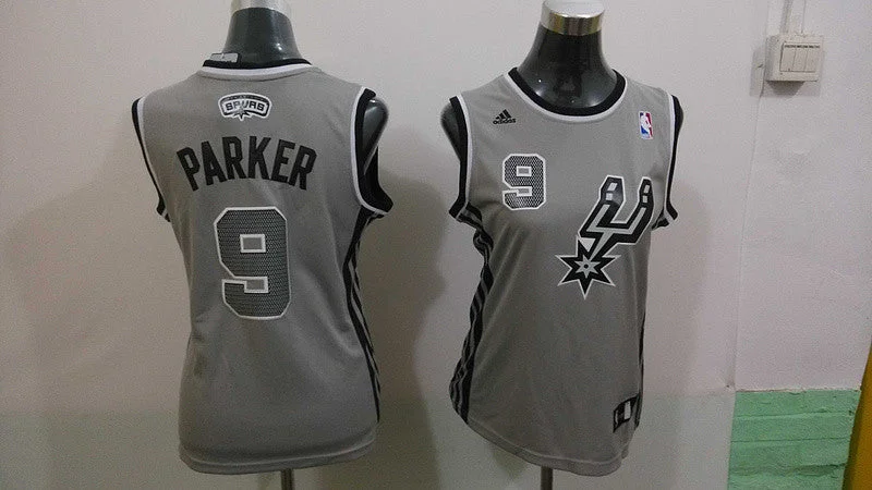 Stitched Basketball Jersey-Spurs 9 Parker Grey Women Basketball Jersey