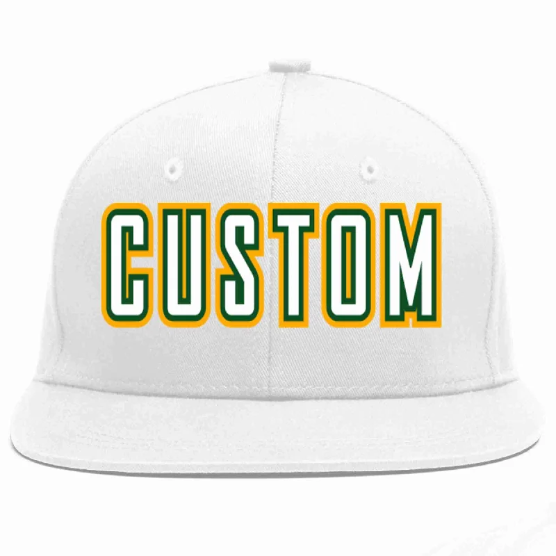 Metallic Baseball Cap-Custom White White-Kelly Green Casual Sport Baseball Cap