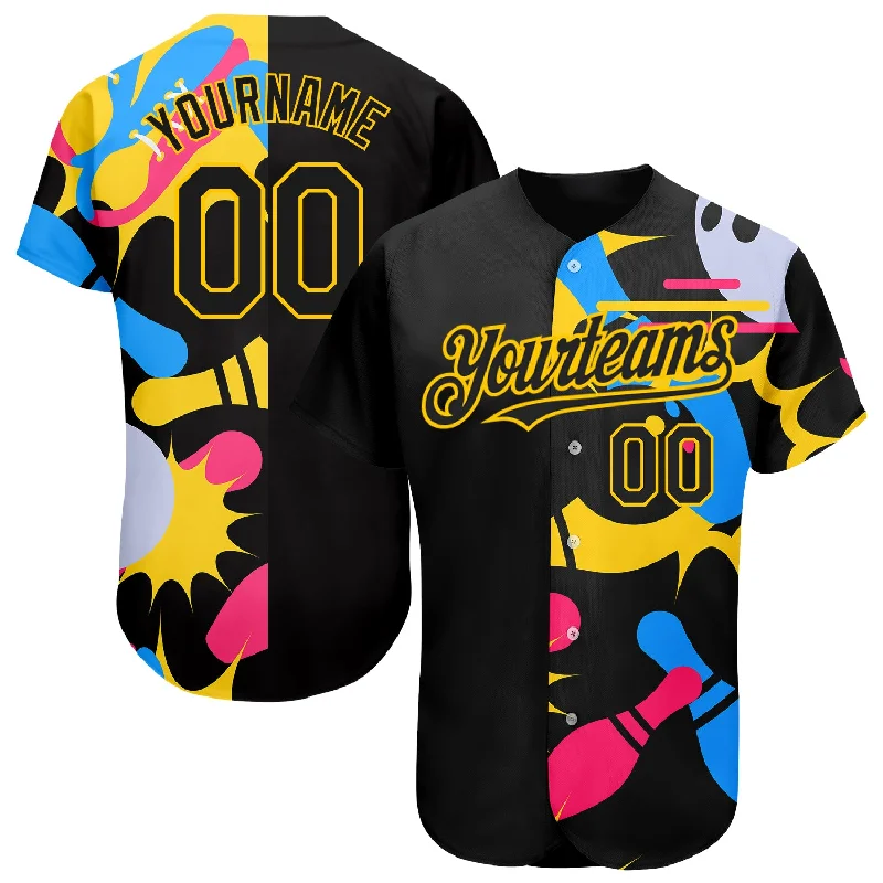 Winter Baseball Jersey-Custom Black Yellow 3D Pattern Design Bowling Authentic Baseball Jersey