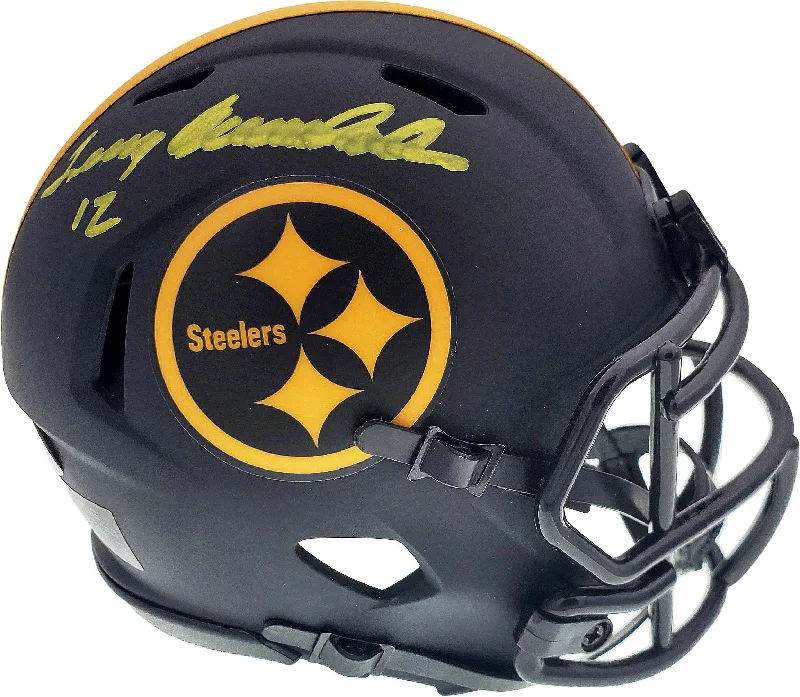 Breathable Football Helmet-Terry Bradshaw Autographed Eclipse Black Pittsburgh Steelers Speed Mini Helmet Beckett BAS Stock #165928