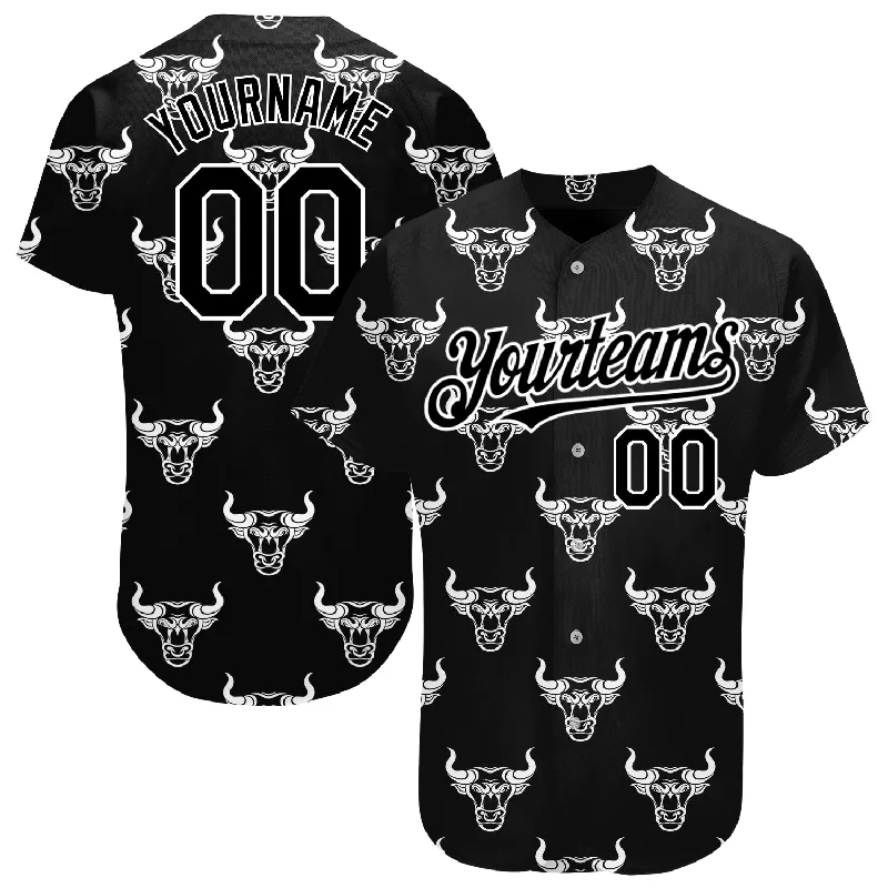 Player Edition Baseball Jersey-Custom Black White 3D Pattern Design Ox Authentic Baseball Jersey