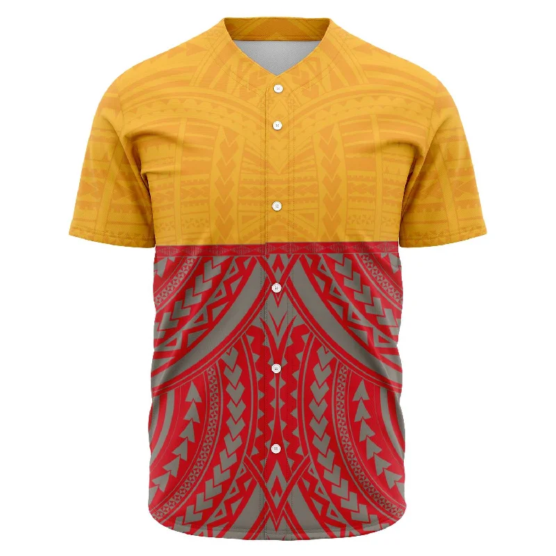 Maroon Baseball Jersey-Bright Color Polynesian Design Shirt