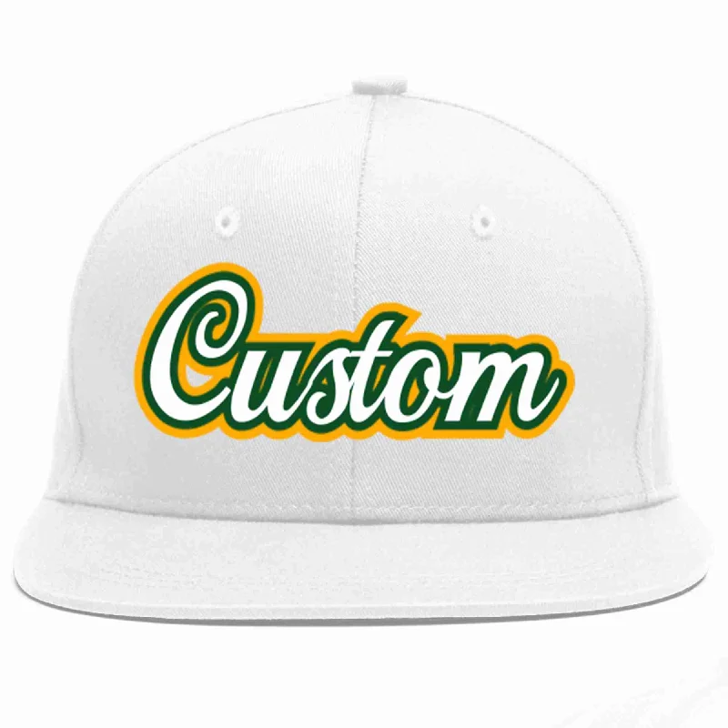 Washed Baseball Cap-Custom White White-Kelly Green Casual Sport Baseball Cap