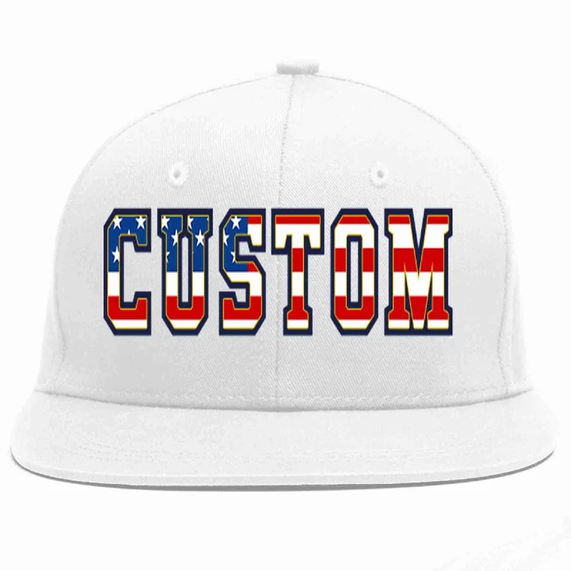 Streetwear Baseball Cap-Custom White Vintage USA Flag-Gold Casual Sport Baseball Cap