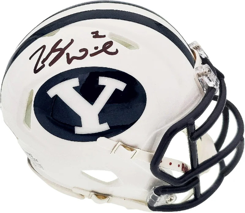 Eco-Friendly Football Helmet-Zach Wilson Autographed BYU Cougars White Speed Mini Helmet Beckett BAS Stock #191114