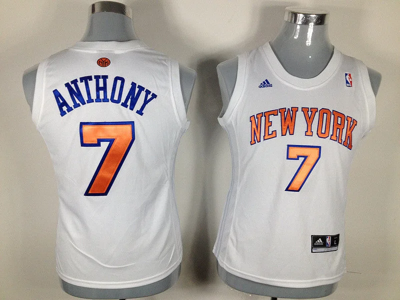 Cotton Basketball Jersey-Knicks 7 Anthony White New Fabric Women Basketball Jersey