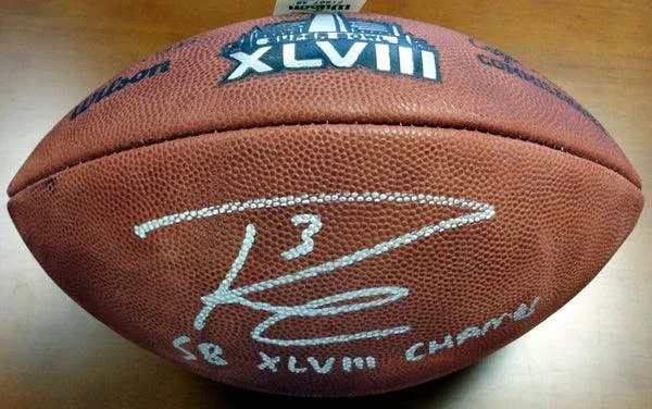 Cooling Football Helmet-Russell Wilson Autographed Super Bowl Leather Football Seattle Seahawks "SB XLVIII Champs" RW Holo Stock #72353