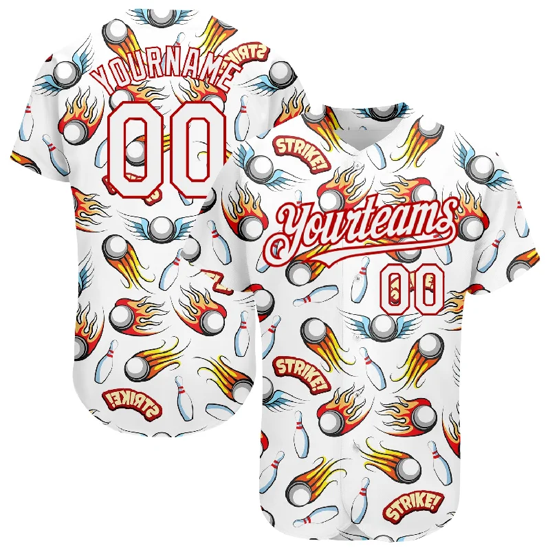 Gradient Baseball Jersey-Custom White Red 3D Pattern Design Firely Bowling Authentic Baseball Jersey