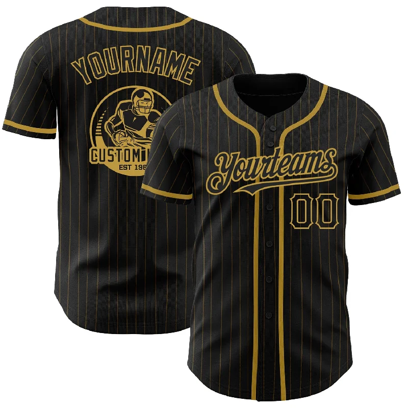 Embroidered Baseball Jersey-Custom Black Old Gold Pinstripe Old Gold Authentic Baseball Jersey