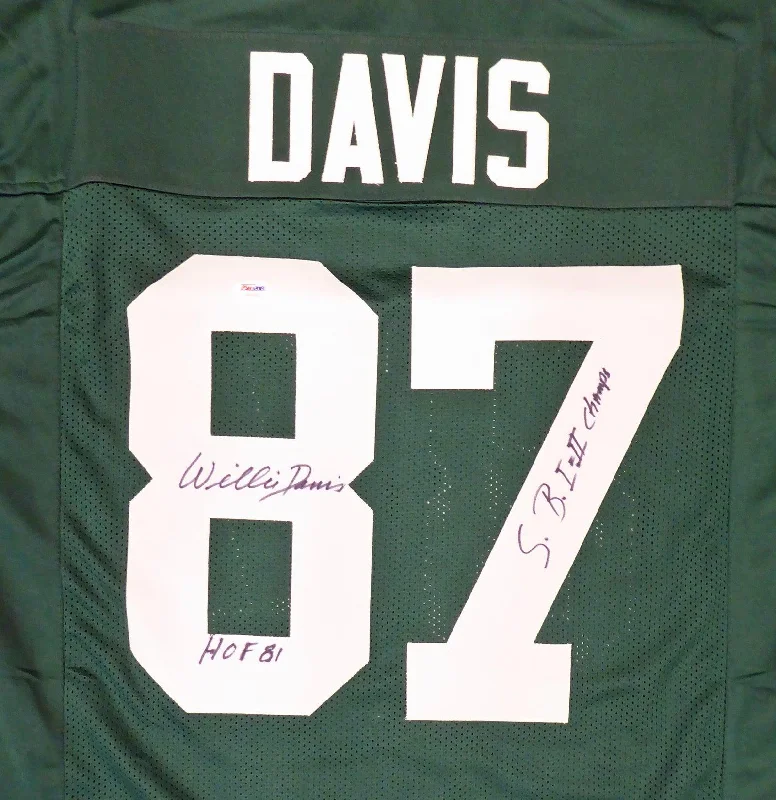 Extra Cushion Football Helmet-Green Bay Packers Willie Davis Autographed Green Jersey "HOF 81 & SB I II Champs" PSA/DNA Stock #187484