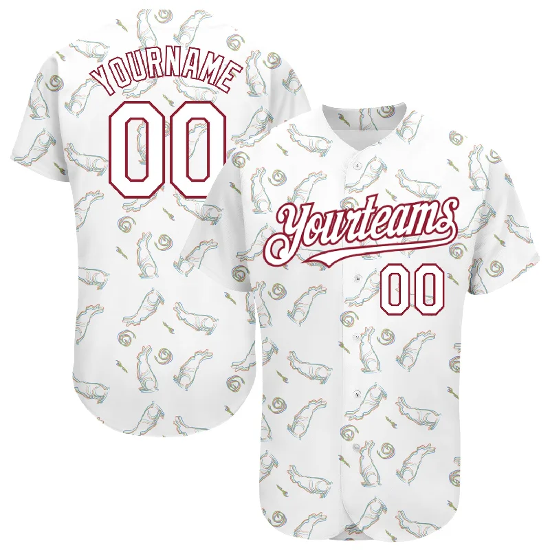 Gold Trim Baseball Jersey-Custom White Cardinal 3D Pattern Design Rabbit Authentic Baseball Jersey