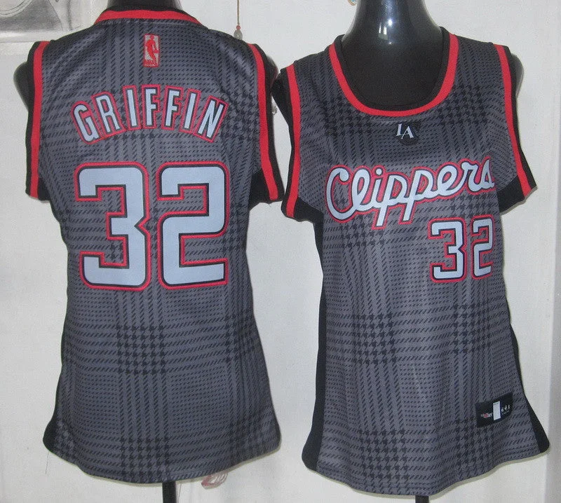 Breathable Basketball Jersey-Clippers 32 Griffin Grey Grid Women Basketball Jersey