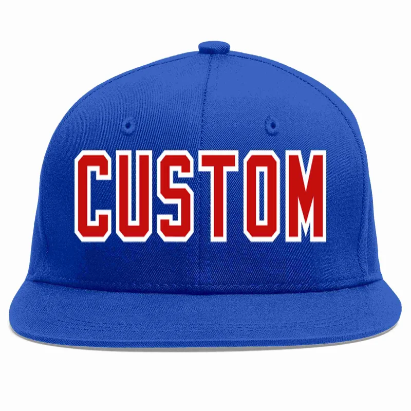 Flat Brim Baseball Cap-Custom Royal Red-White Casual Sport Baseball Cap