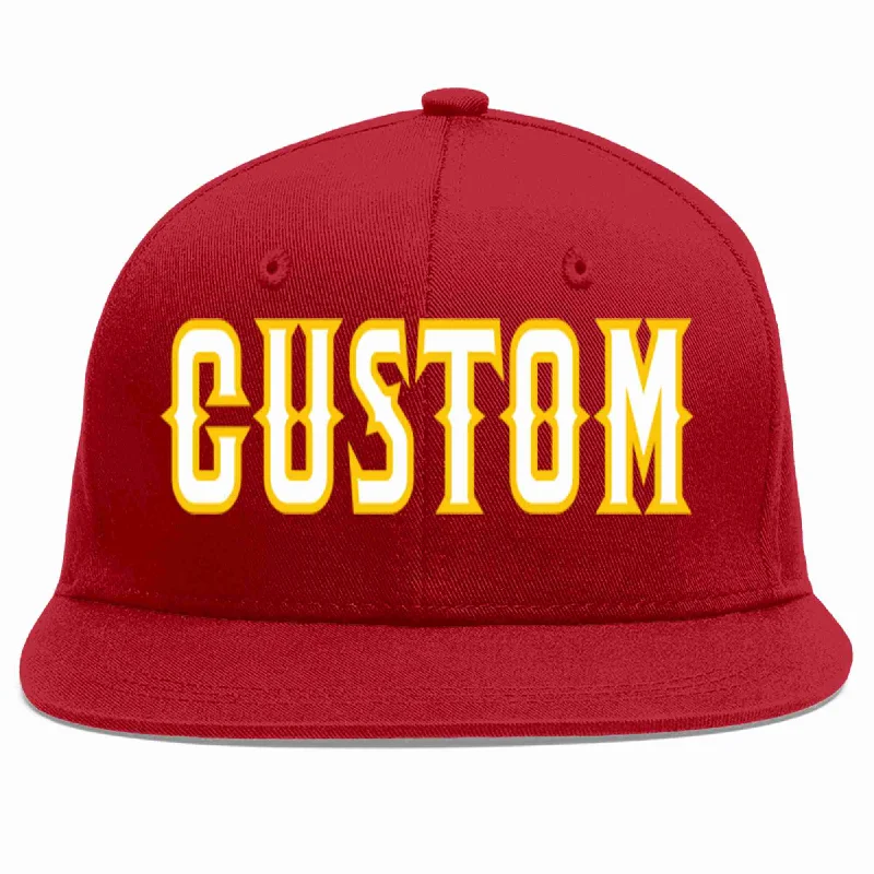 Metallic Baseball Cap-Custom Red White-Gold Casual Sport Baseball Cap