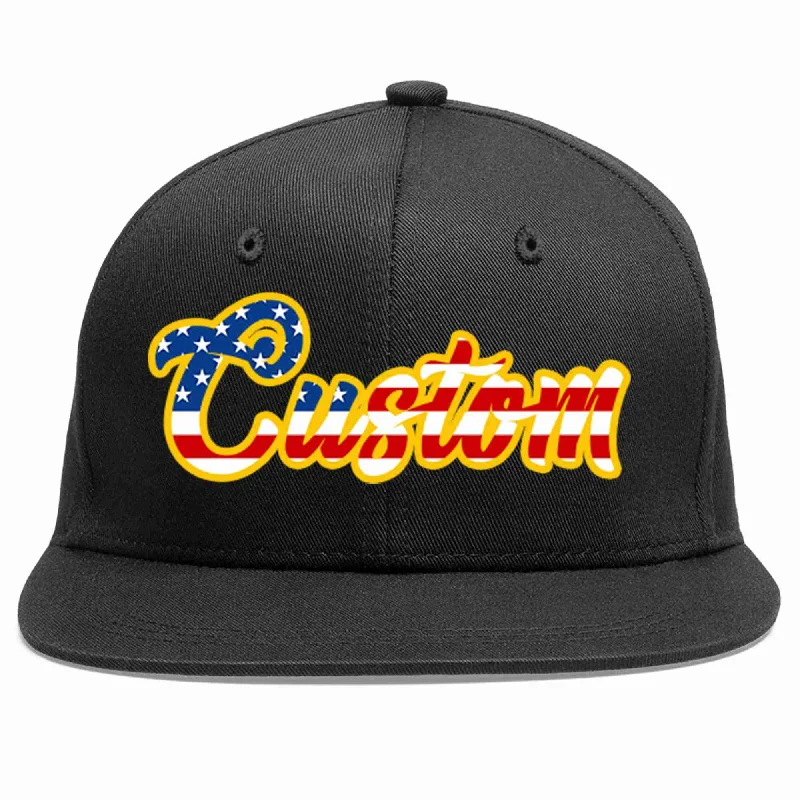 Eco-Friendly Baseball Cap-Custom Black Vintage?USA?Flag-Gold Casual Sport Baseball Cap