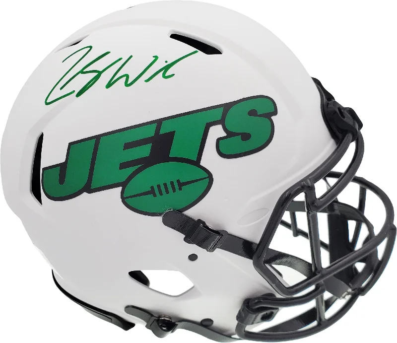 Speed Football Helmet-Zach Wilson Autographed New York Jets Lunar Eclipse White Full Size Authentic Speed Helmet Beckett BAS QR Stock #194729