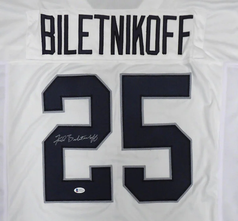 Advanced Safety Football Helmet-Oakland Raiders Fred Biletnikoff Autographed White Jersey Beckett BAS Stock #185819