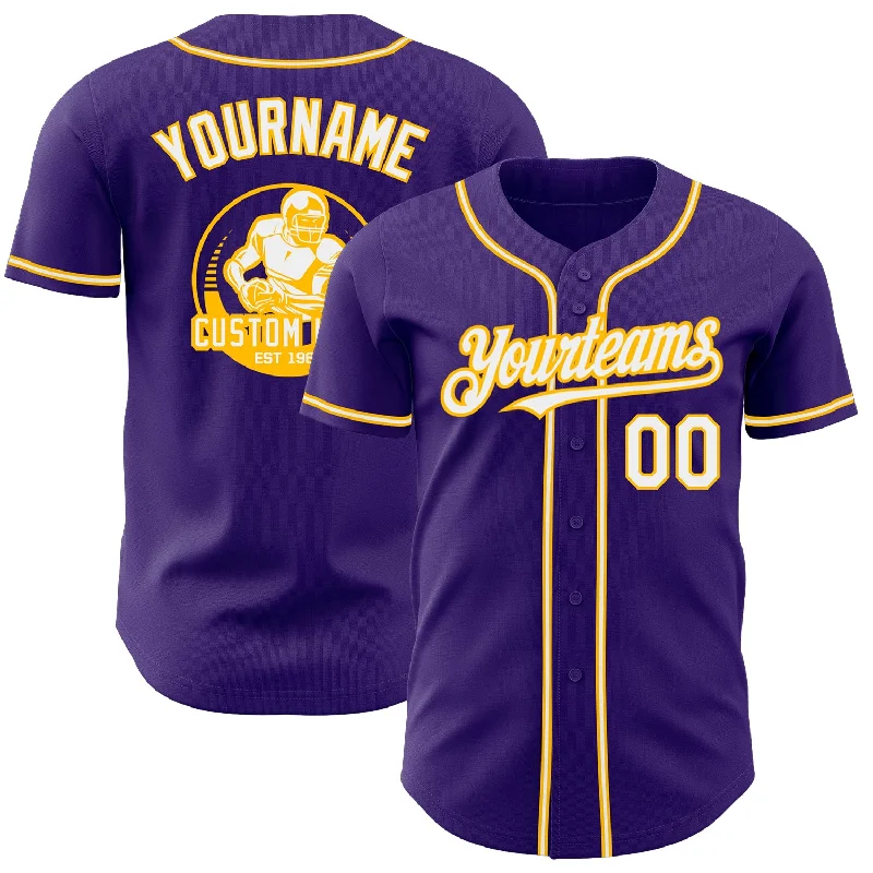 High School Baseball Jersey-Custom Purple White-Gold Authentic Baseball Jersey