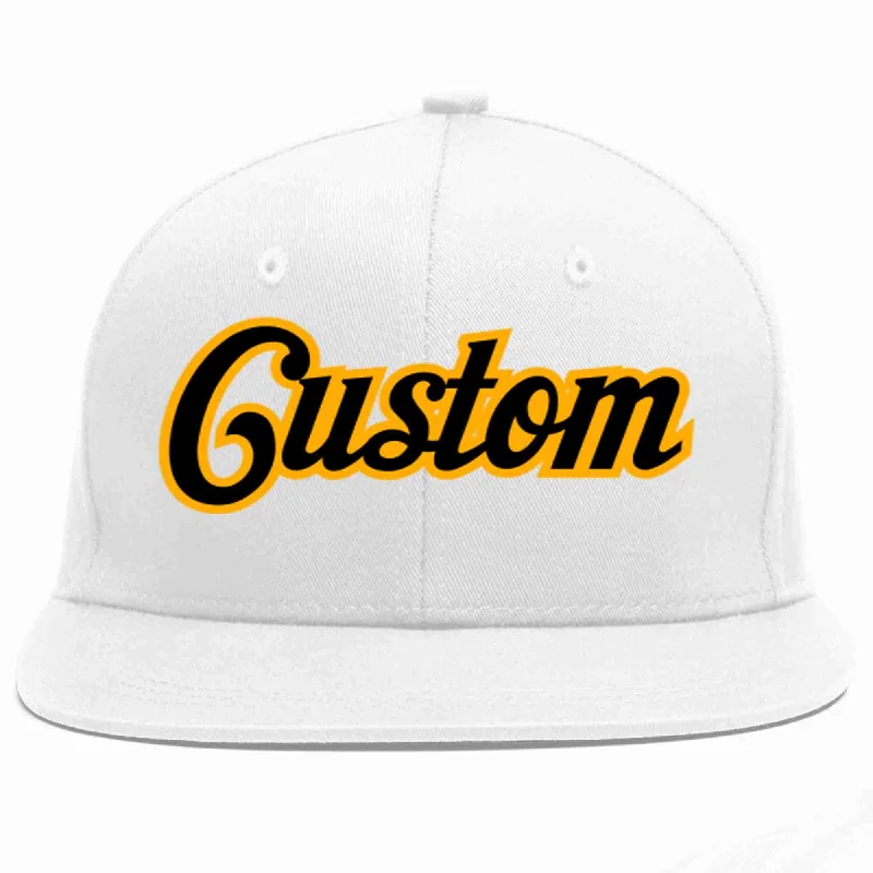 Unstructured Baseball Cap-Custom White Black-Yellow Casual Sport Baseball Cap