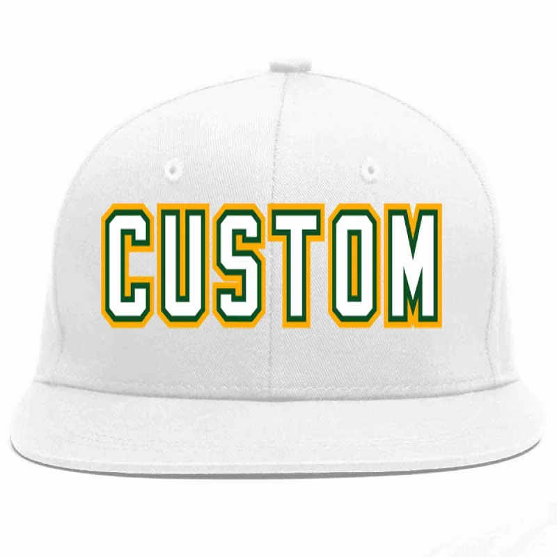 Outdoor Baseball Cap-Custom White White-Kelly Green Casual Sport Baseball Cap